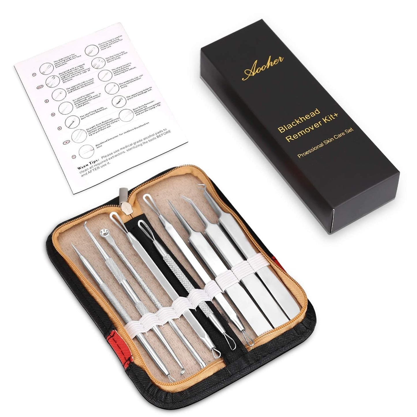 9Pcs Blackhead Remover Tool Kit, Aooher Professional Pimple Comedone Extractor Instrument Tool Set for for Pimples, Blackheads, Zit Removing, Forehead,Facial and Nose Health & Beauty > Personal Care > Cosmetics > Cosmetic Tools > Skin Care Tools Aooher   
