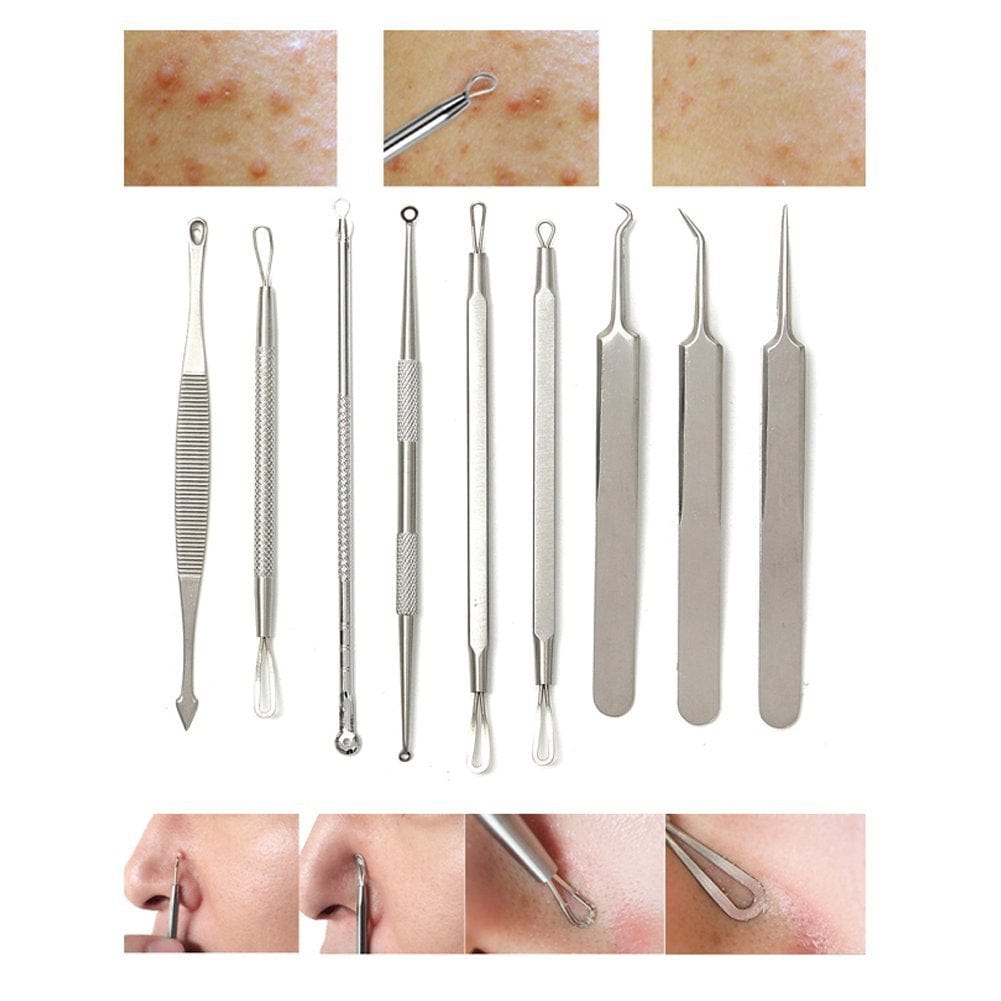 9Pcs Blackhead Remover Tool Kit, Aooher Professional Pimple Comedone Extractor Instrument Tool Set for for Pimples, Blackheads, Zit Removing, Forehead,Facial and Nose Health & Beauty > Personal Care > Cosmetics > Cosmetic Tools > Skin Care Tools Aooher   
