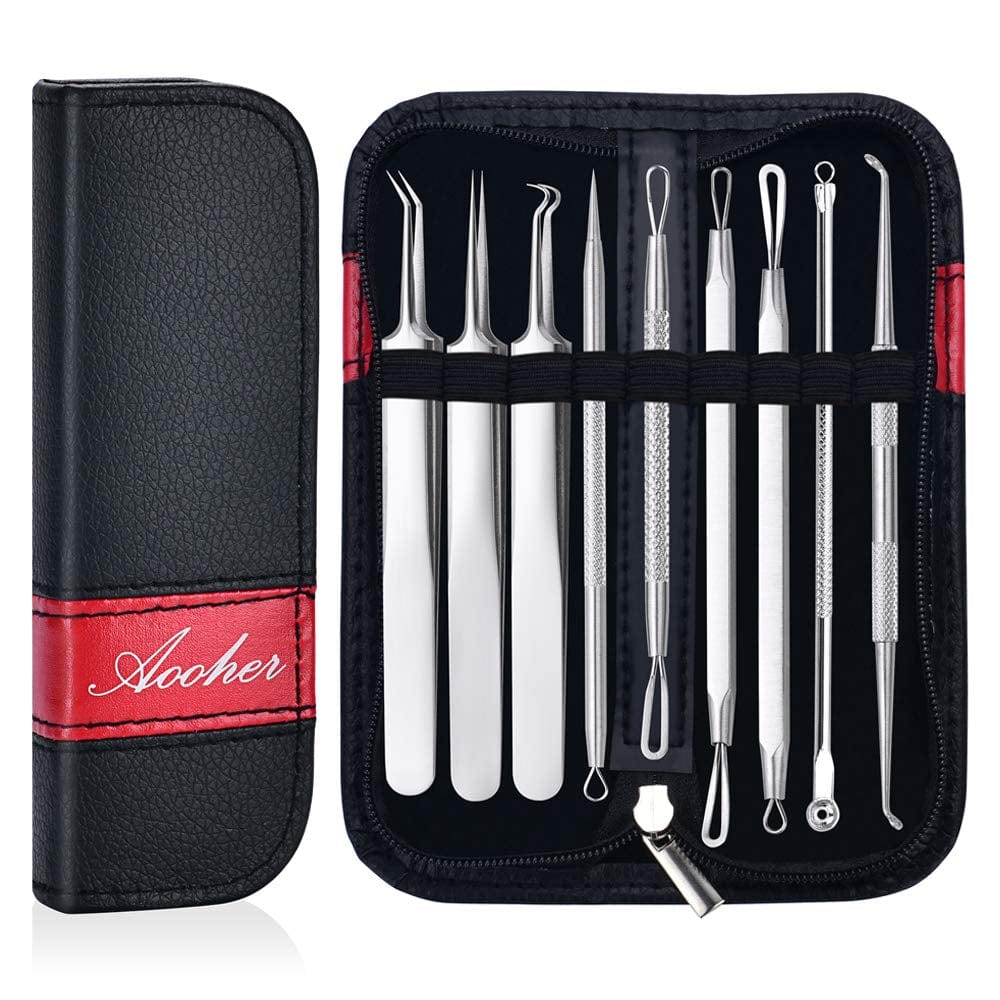 9Pcs Blackhead Remover Tool Kit, Aooher Professional Pimple Comedone Extractor Instrument Tool Set for for Pimples, Blackheads, Zit Removing, Forehead,Facial and Nose Health & Beauty > Personal Care > Cosmetics > Cosmetic Tools > Skin Care Tools Aooher   