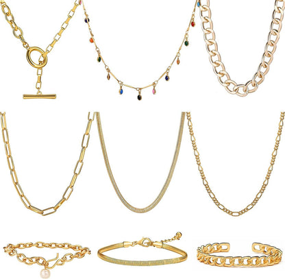 9PCS Gold Layered Chain Necklace for Women Girls, Gold Necklace Set,Y Pendant Necklaces, Pearl Choker Necklace, Chunky Dainty Y2K Goth Lock Coin Butterfly Snake Sun Link Choker Necklace Gold Plated Jewelry 3 style 17Link Chain&Beads&Chain