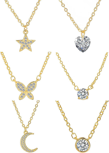 9PCS Gold Layered Chain Necklace for Women Girls, Gold Necklace Set,Y Pendant Necklaces, Pearl Choker Necklace, Chunky Dainty Y2K Goth Lock Coin Butterfly Snake Sun Link Choker Necklace Gold Plated Jewelry 10-style Cubic Zirconia& Dainty& 14K Gold