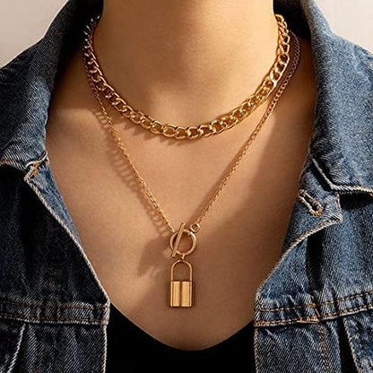 9PCS Gold Layered Chain Necklace for Women Girls, Gold Necklace Set,Y Pendant Necklaces, Pearl Choker Necklace, Chunky Dainty Y2K Goth Lock Coin Butterfly Snake Sun Link Choker Necklace Gold Plated Jewelry