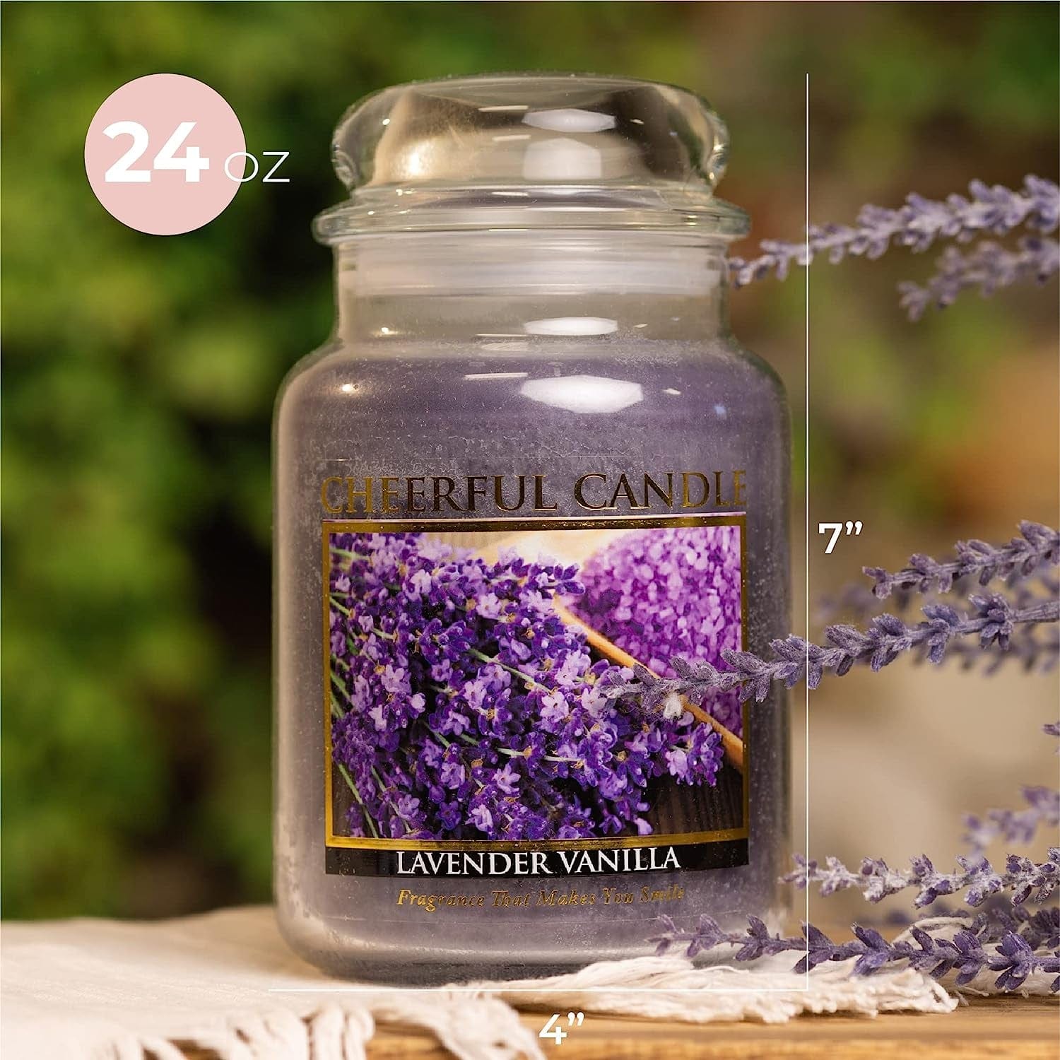 A Cheerful Giver - Lavender Vanilla Scented Glass Jar Candle (24 Oz) with Lid & True to Life Fragrance Made in USA