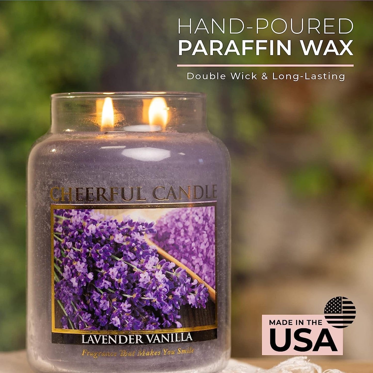 A Cheerful Giver - Lavender Vanilla Scented Glass Jar Candle (24 Oz) with Lid & True to Life Fragrance Made in USA