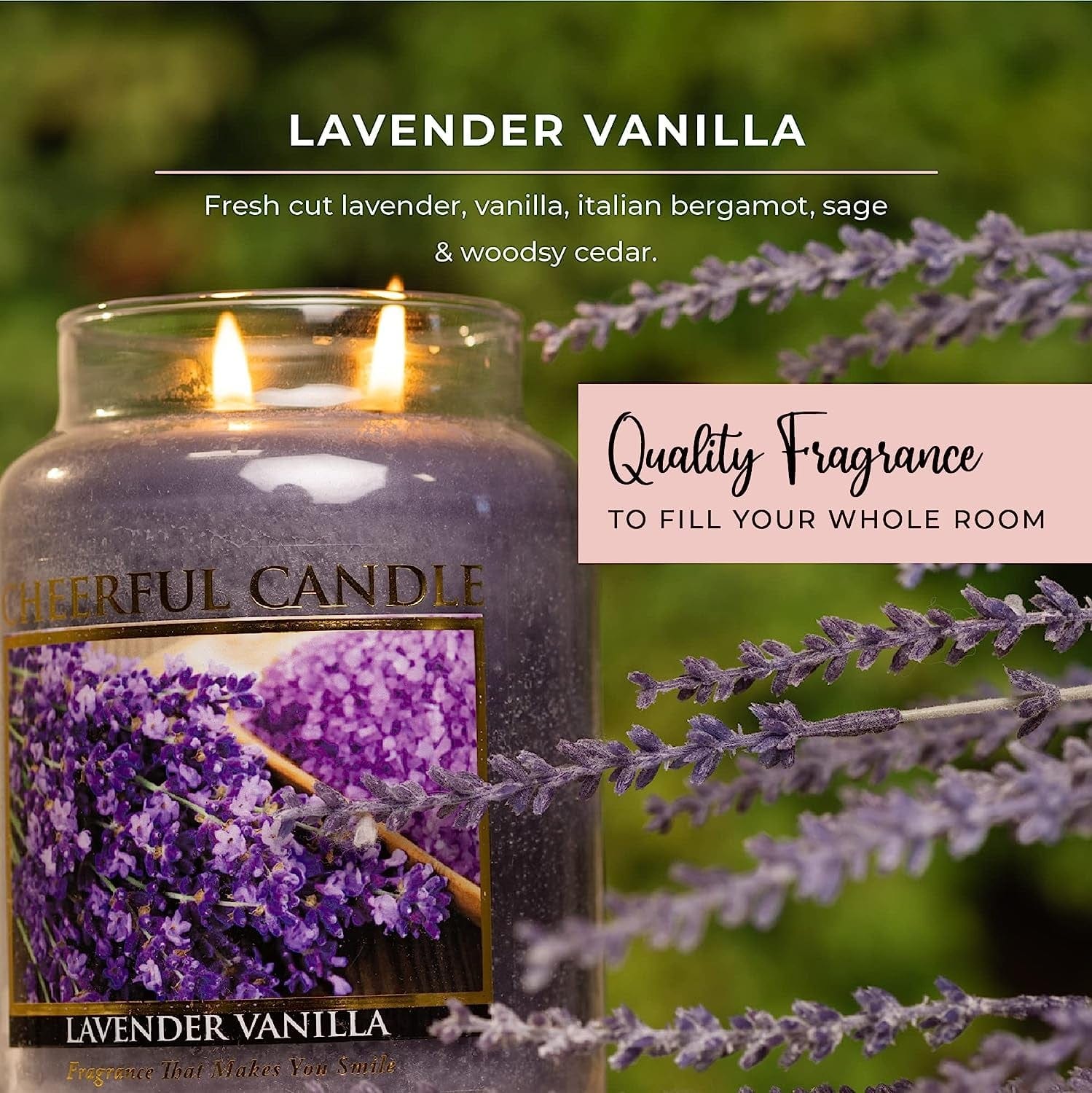 A Cheerful Giver - Lavender Vanilla Scented Glass Jar Candle (24 Oz) with Lid & True to Life Fragrance Made in USA