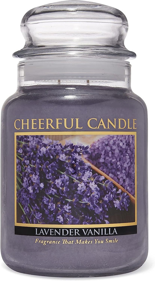 A Cheerful Giver - Lavender Vanilla Scented Glass Jar Candle (24 Oz) with Lid & True to Life Fragrance Made in USA