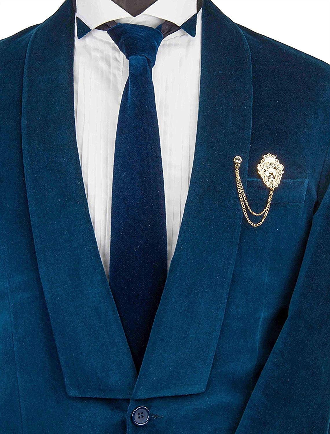 A N Kingpiin Golden Crowned Lion King with Hanging Chain Lapel Pin, Brooch Suit Stud, Shirt Studs Men'S Accessories