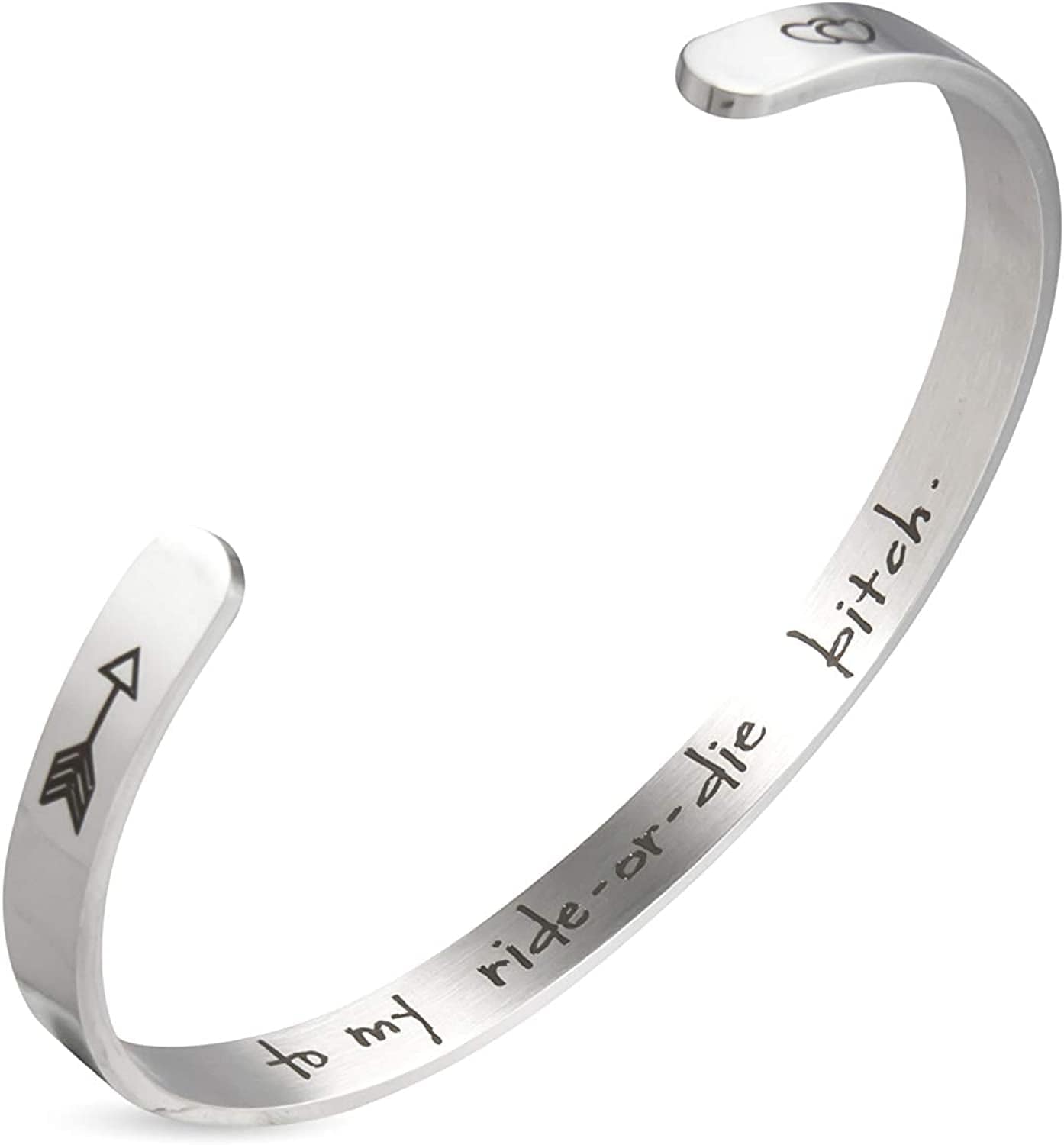 A N Kingpiin Inspirational Bracelets Stainless Steel Cuff Bangle Gifts for Women, Men Teens Girls -Motivational Mantra Quote Inspirational Jewelry for Friendship Encouragement with Gift Box Apparel & Accessories > Jewelry > Bracelets A N KINGPiiN 0 To my ride-or-die-bitch  