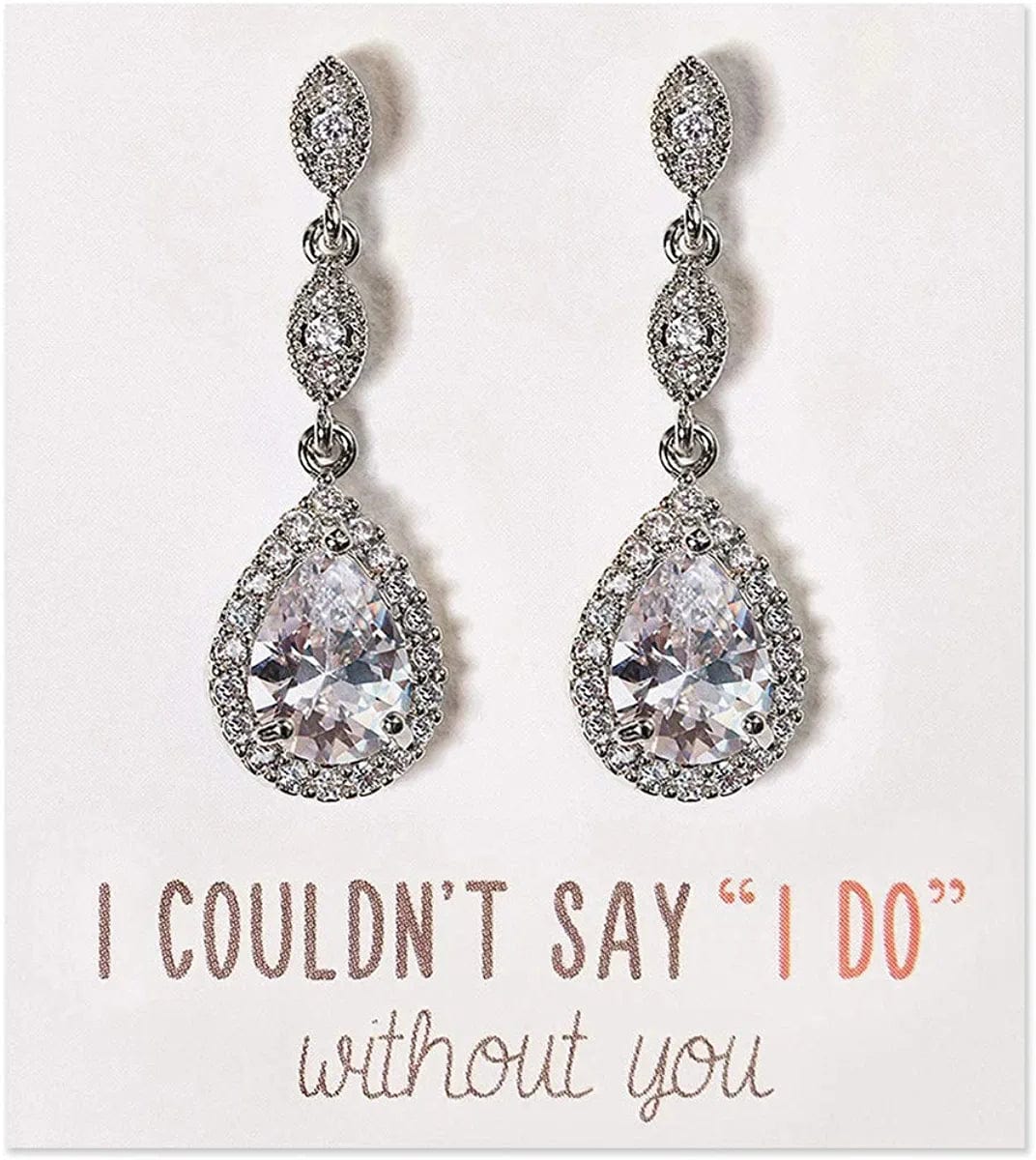 A+O Bridesmaid Earrings, Teardrop Cubic Zirconia Crystal Earrings in Silver, Gold, Rose Gold Silver