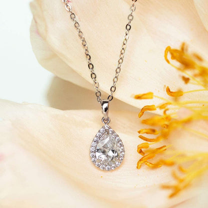 A+O Bridesmaid Earrings, Teardrop Cubic Zirconia Crystal Earrings in Silver, Gold, Rose Gold