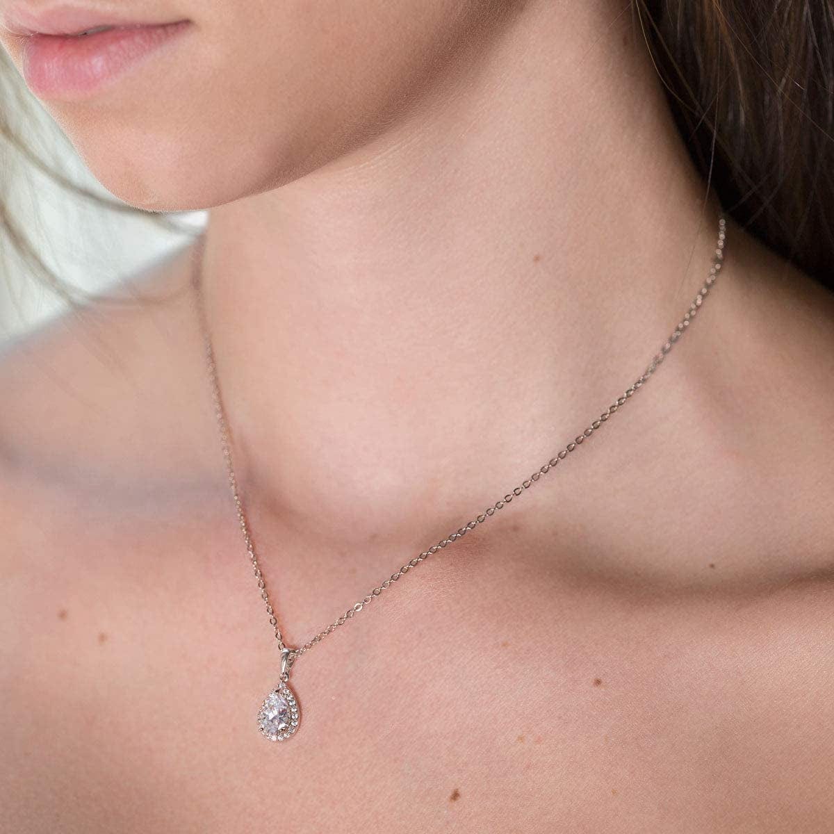 A+O Bridesmaid Earrings, Teardrop Cubic Zirconia Crystal Earrings in Silver, Gold, Rose Gold