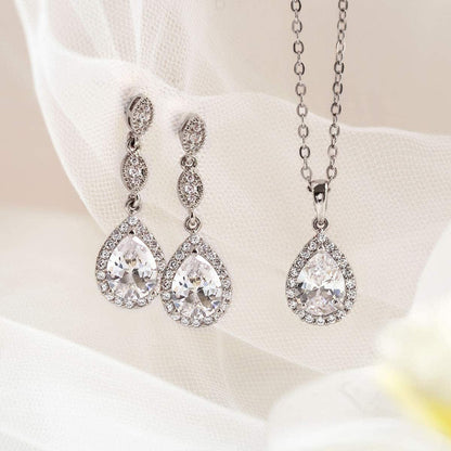 A+O Bridesmaid Earrings, Teardrop Cubic Zirconia Crystal Earrings in Silver, Gold, Rose Gold