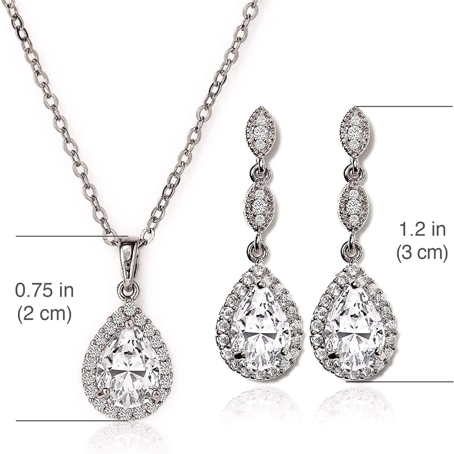 A+O Bridesmaid Earrings, Teardrop Cubic Zirconia Crystal Earrings in Silver, Gold, Rose Gold