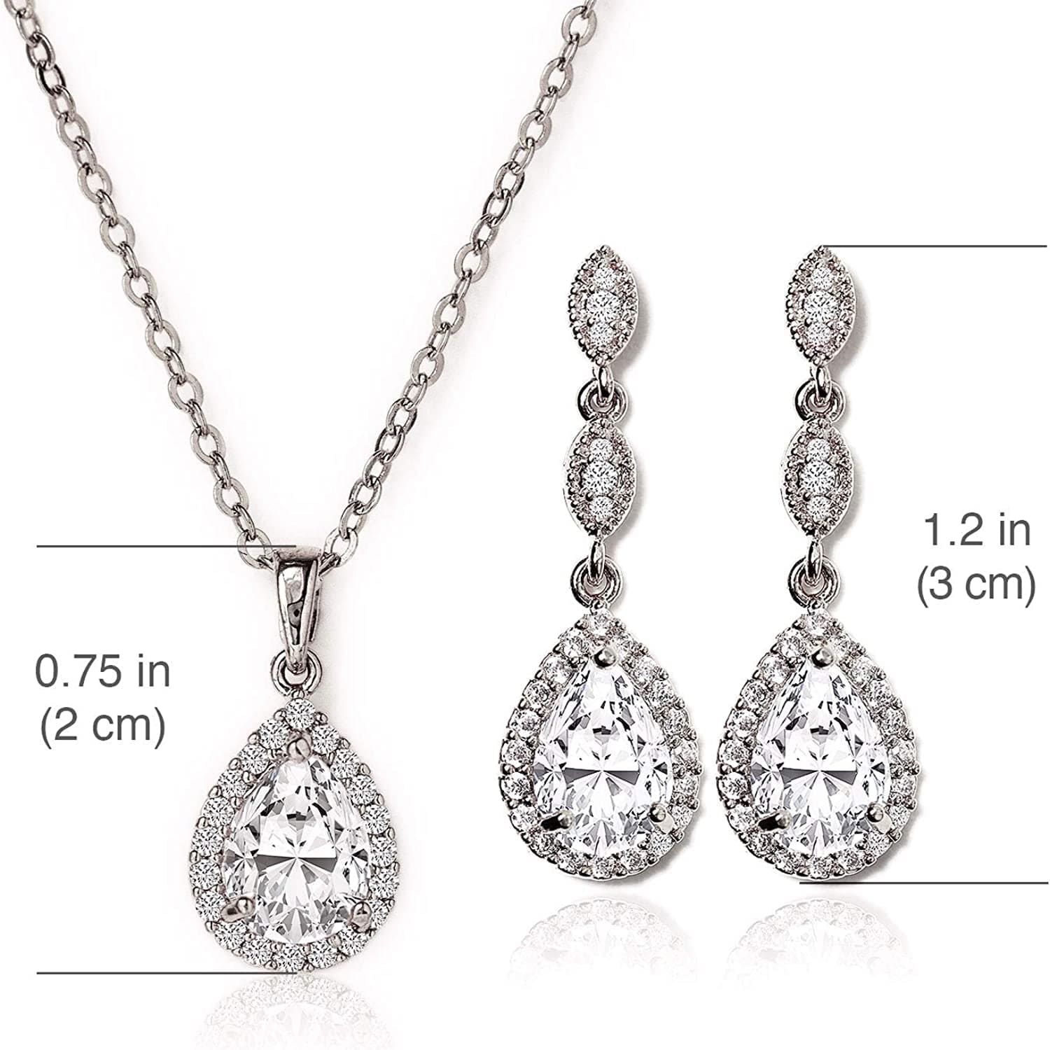 A+O Bridesmaid Earrings, Teardrop Cubic Zirconia Crystal Earrings in Silver, Gold, Rose Gold