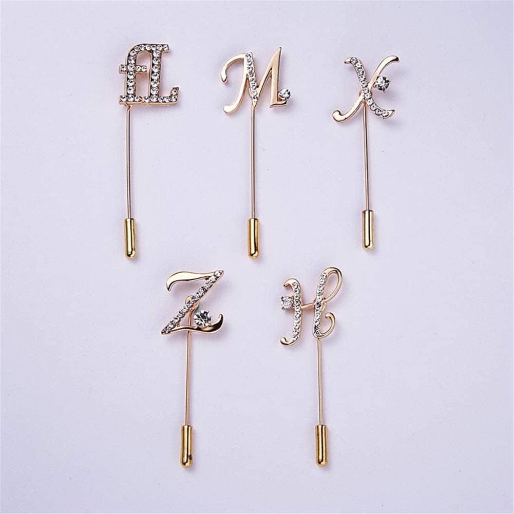 a to Z Initial 26 English Letters Brooch Pin, Silver Plated Metal Clear AAA+ Crystal Suit Lapel Pin Brooches Collar Custom Monogram Letter Pins Jewelry Unisex