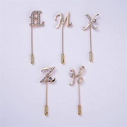 a to Z Initial 26 English Letters Brooch Pin, Silver Plated Metal Clear AAA+ Crystal Suit Lapel Pin Brooches Collar Custom Monogram Letter Pins Jewelry Unisex