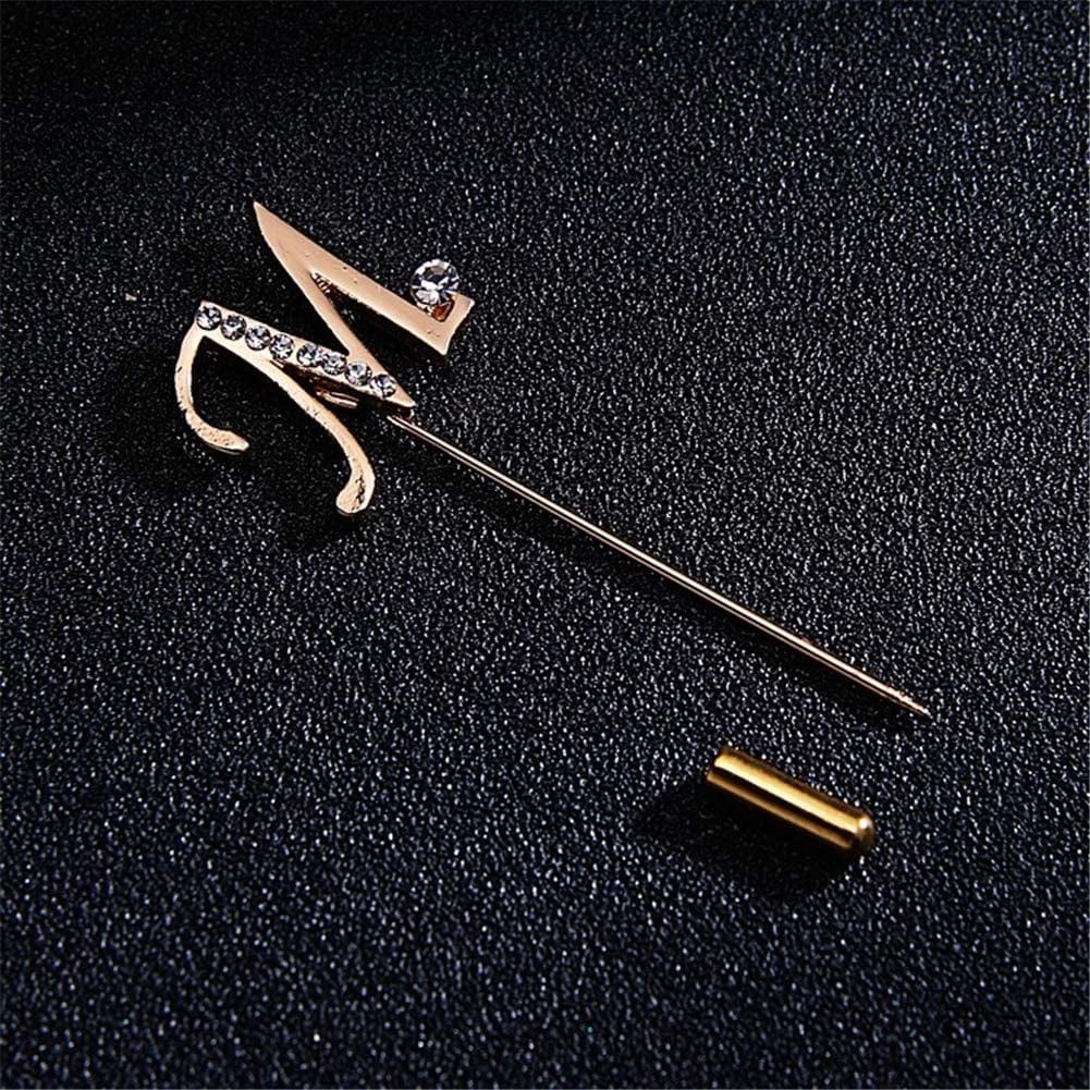 a to Z Initial 26 English Letters Brooch Pin, Silver Plated Metal Clear AAA+ Crystal Suit Lapel Pin Brooches Collar Custom Monogram Letter Pins Jewelry Unisex