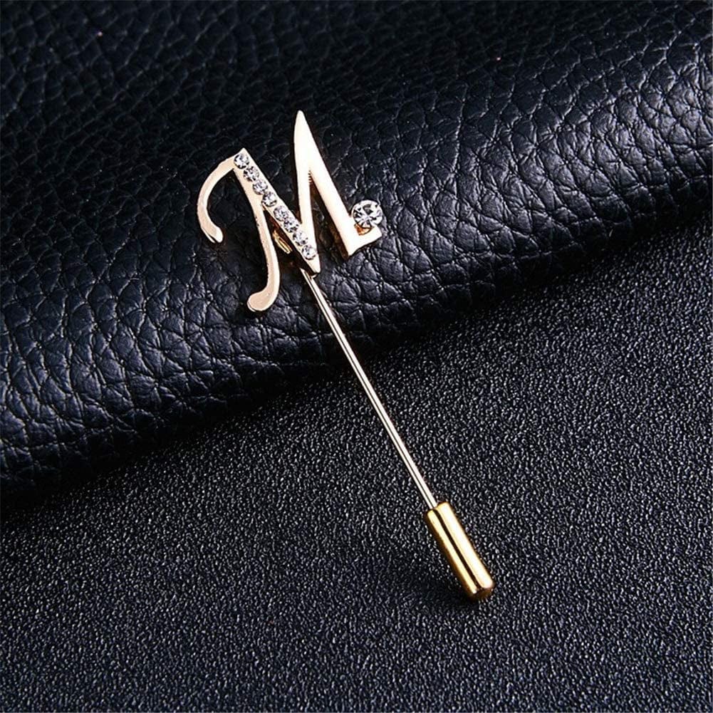 a to Z Initial 26 English Letters Brooch Pin, Silver Plated Metal Clear AAA+ Crystal Suit Lapel Pin Brooches Collar Custom Monogram Letter Pins Jewelry Unisex