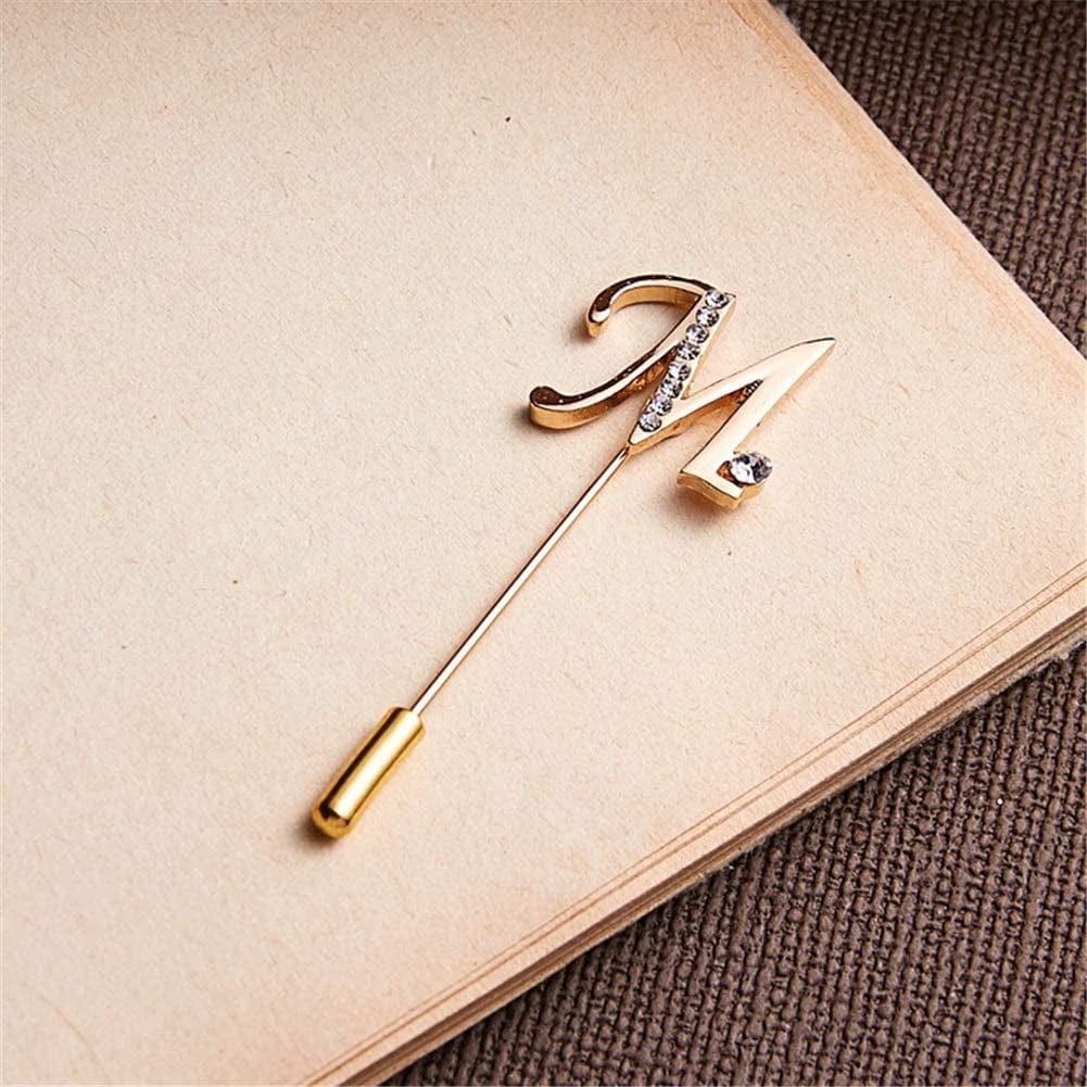 a to Z Initial 26 English Letters Brooch Pin, Silver Plated Metal Clear AAA+ Crystal Suit Lapel Pin Brooches Collar Custom Monogram Letter Pins Jewelry Unisex