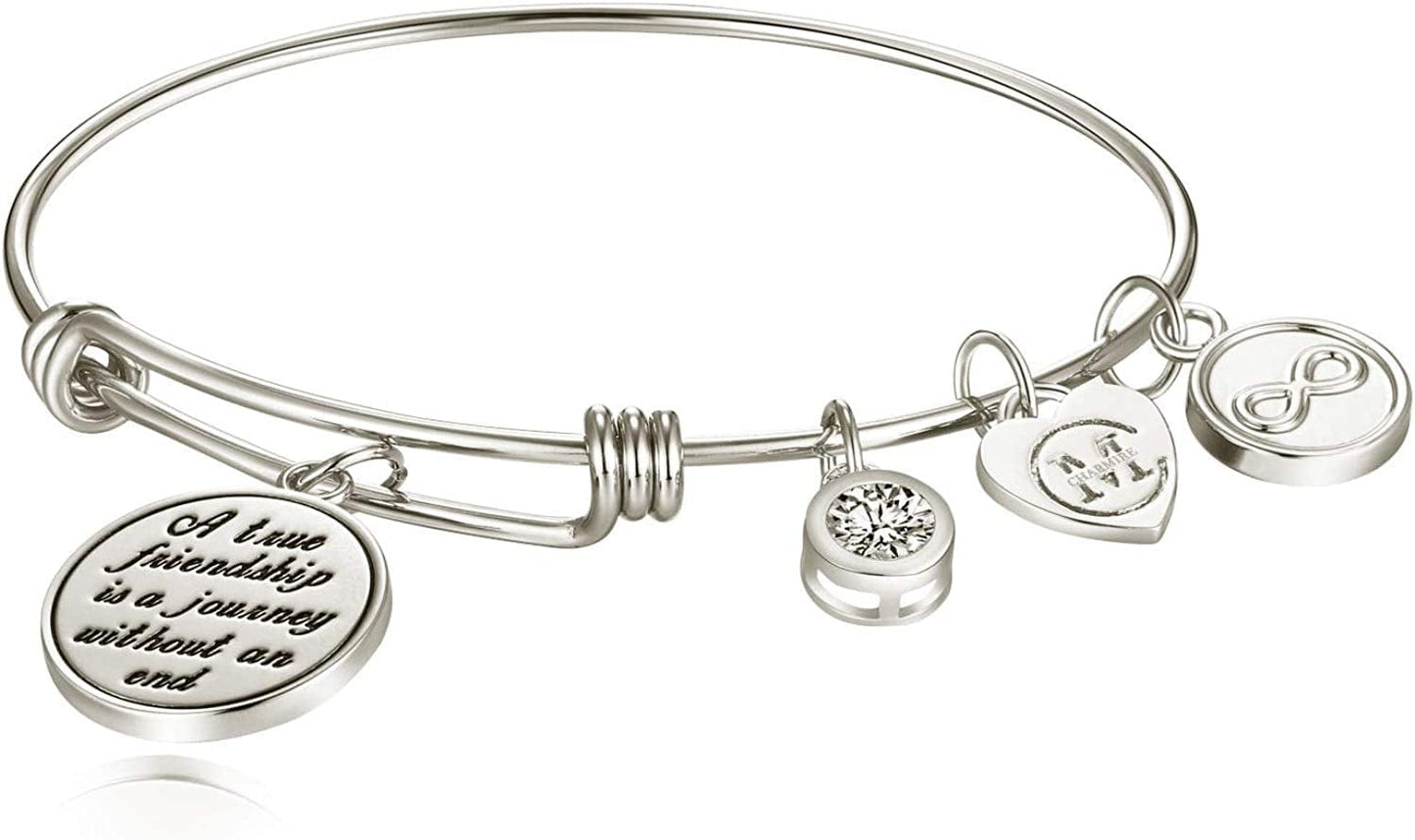 A True Friendship Is a Journey without an End Womens Charm Bangle Bracelet Jewelry Gifts Apparel & Accessories > Jewelry > Bracelets Charmire White Gold  