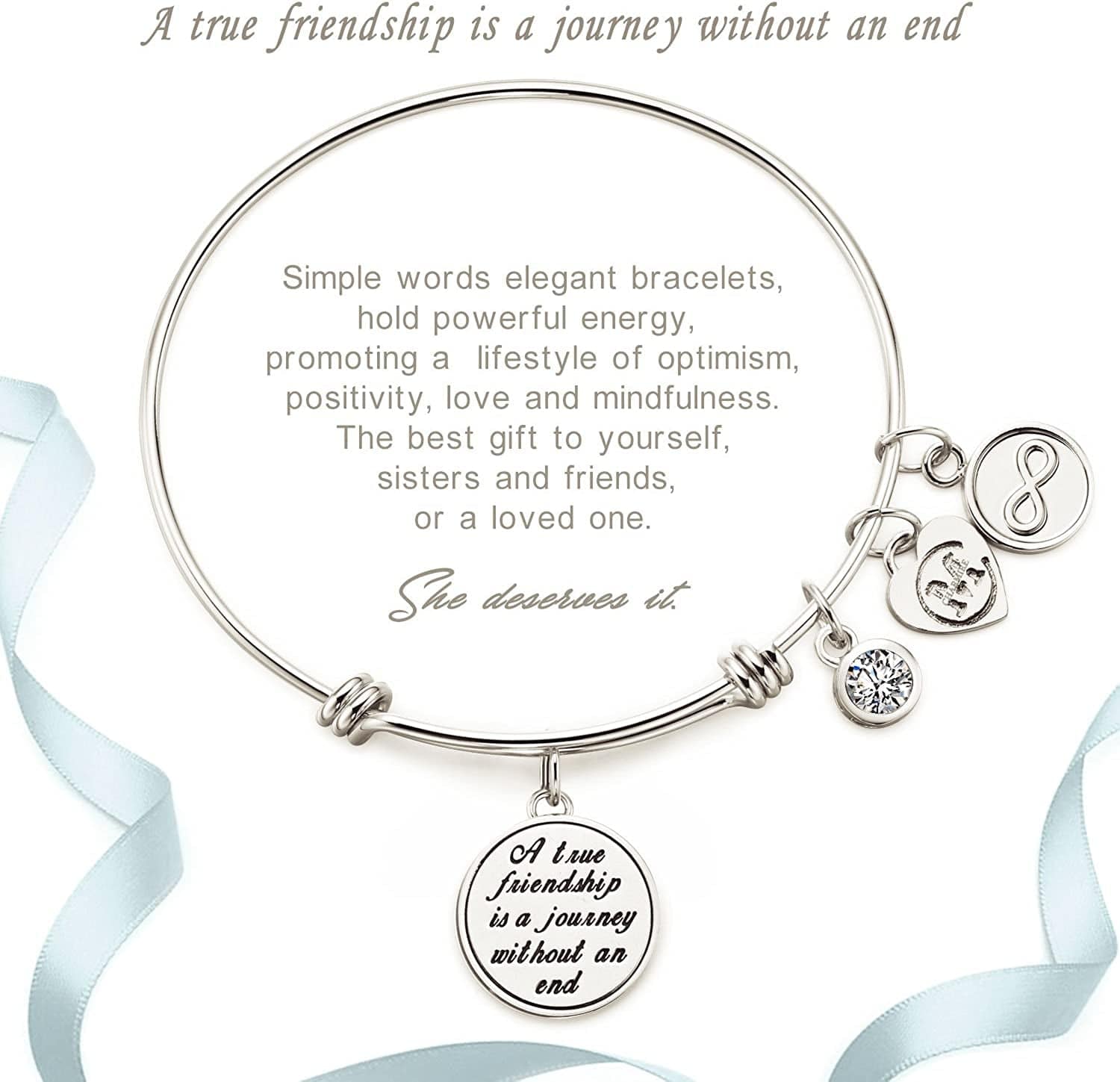 A True Friendship Is a Journey without an End Womens Charm Bangle Bracelet Jewelry Gifts Apparel & Accessories > Jewelry > Bracelets Charmire   