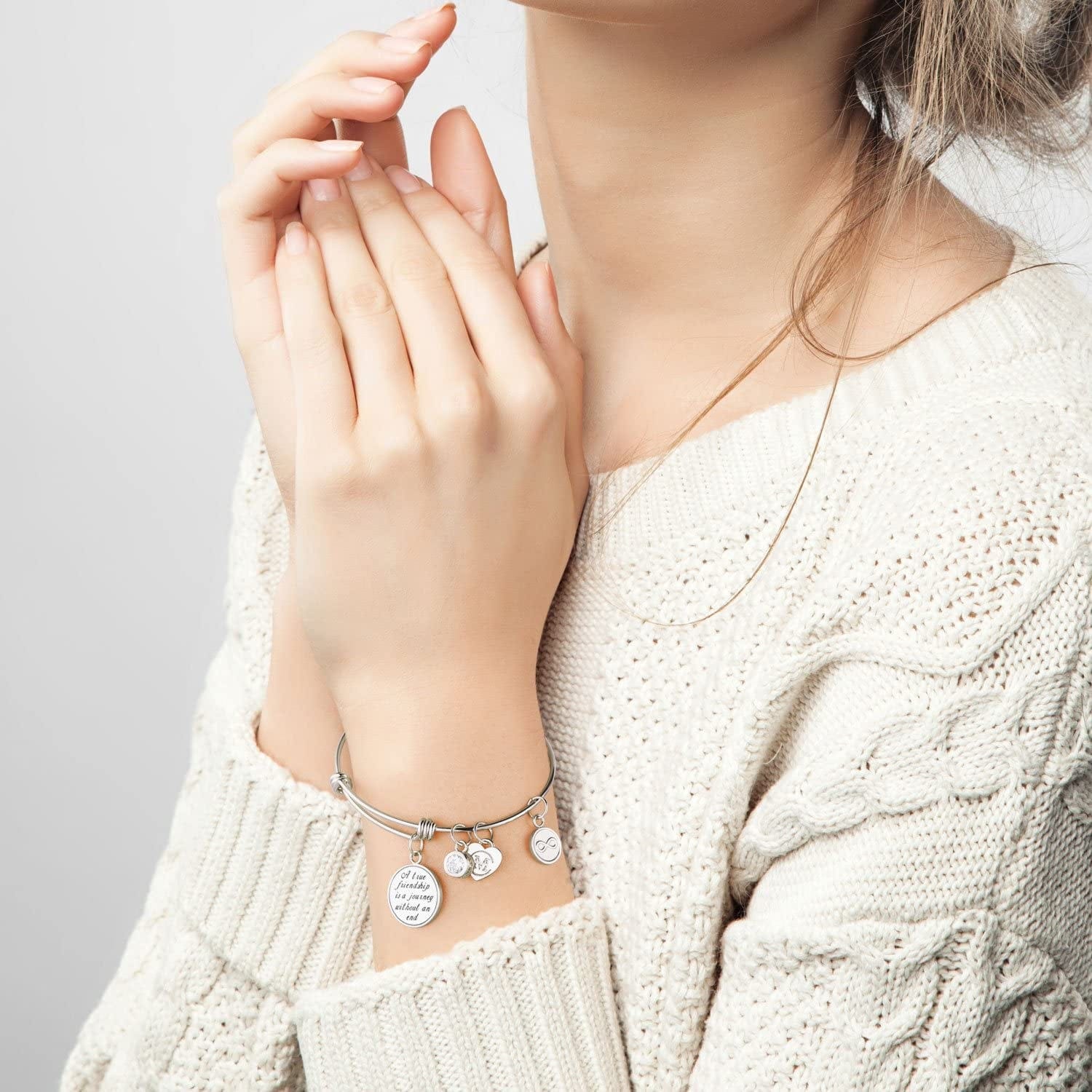 A True Friendship Is a Journey without an End Womens Charm Bangle Bracelet Jewelry Gifts Apparel & Accessories > Jewelry > Bracelets Charmire   