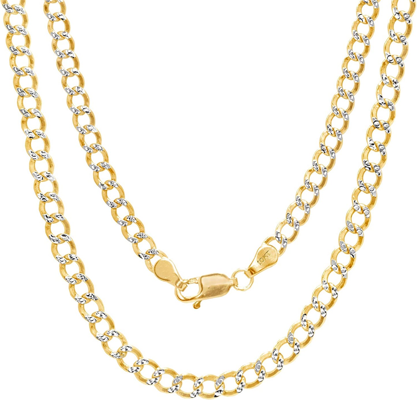 Nuragold 10K Yellow Gold 3.5Mm Cuban Chain Curb Link Diamond Cut Pave Two Tone Bracelet or Anklet, Womens Mens Lobster Clasp 7" 7.5" 8" 8.5" 9" Apparel & Accessories > Jewelry > Anklets NuraGold   