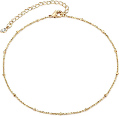 Valloey Rover Women Handmade Dainty Anklet Silver 14K Gold Plated Bead Boho Beach Rhinestone Foot Chain Adjustable Ankle Bracelet for Women Apparel & Accessories > Jewelry > Anklets Valloey Rover Satellite Bead  