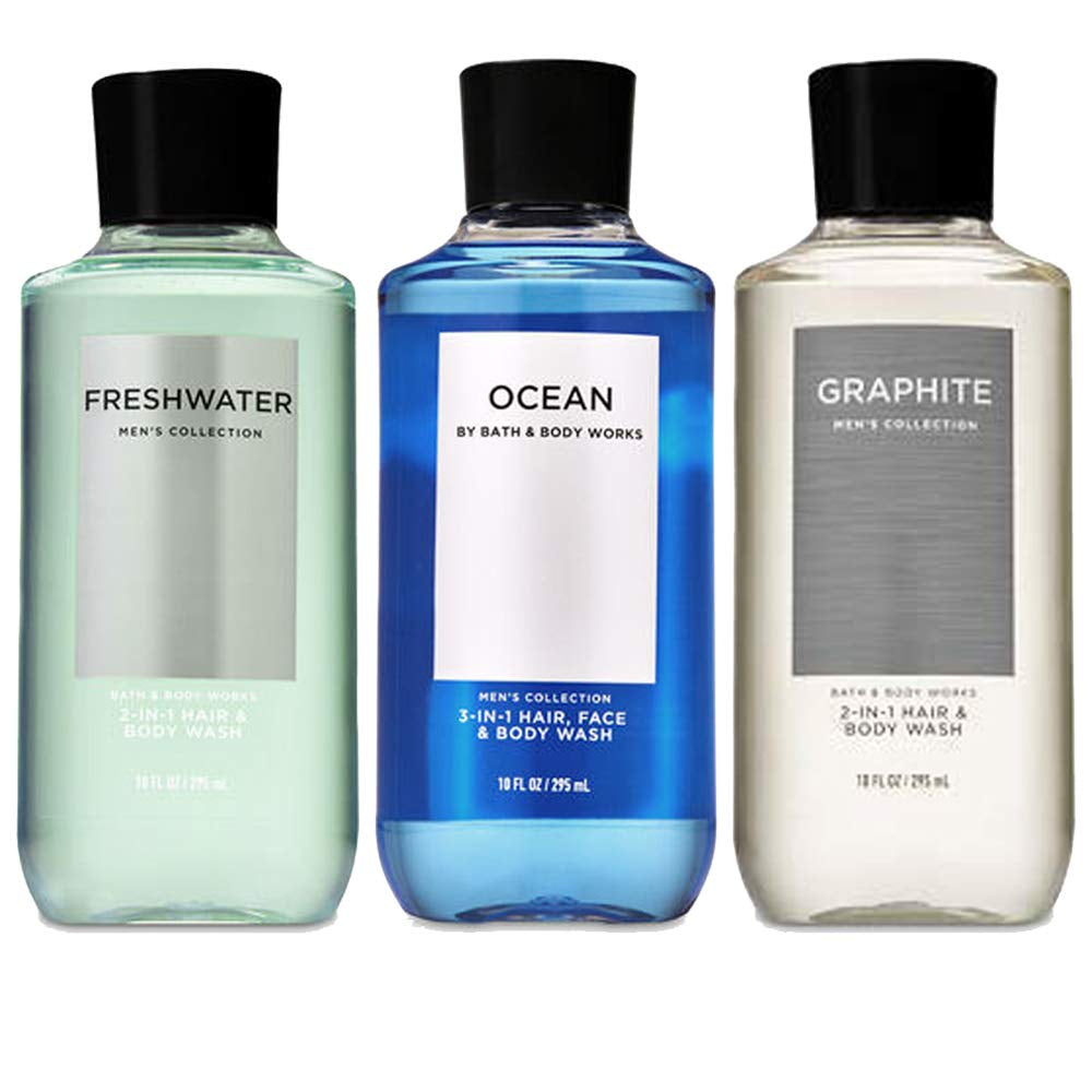 Bath and Body Works 3 Pack 2-In-1 Hair + Body Wash Freshwater, Graphite and Ocean. 10 Oz. Health & Beauty > Personal Care > Cosmetics > Bath & Body Bath & Body Works   