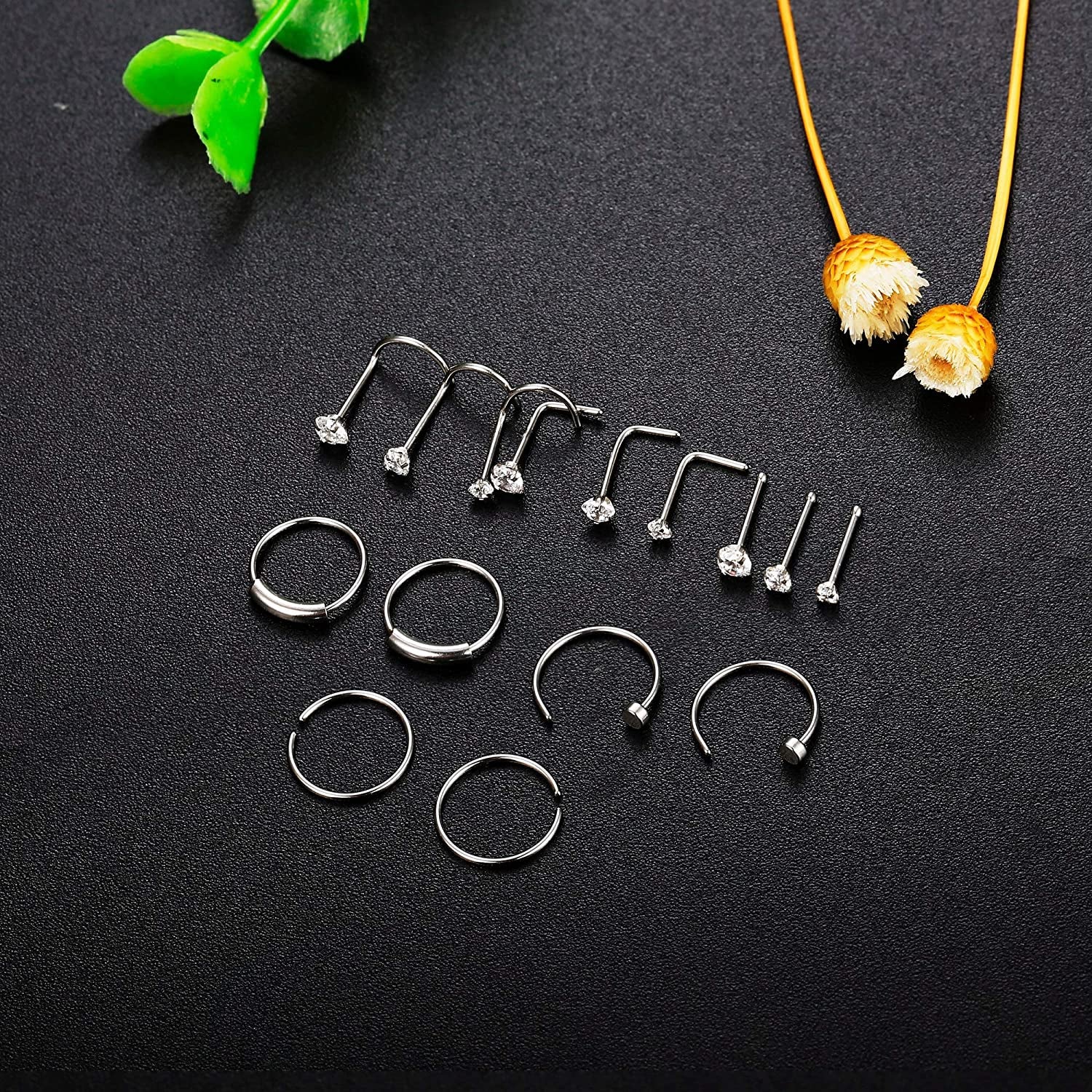 FINREZIO 15PCS 22G Surgical Steel Nose Rings Hoop Studs Cartilage Earrings Body Piercing Jewelry 1.5Mm 2Mm 2.5Mm CZ Apparel & Accessories > Jewelry > Rings FINREZIO   