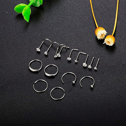 FINREZIO 15PCS 22G Surgical Steel Nose Rings Hoop Studs Cartilage Earrings Body Piercing Jewelry 1.5Mm 2Mm 2.5Mm CZ Apparel & Accessories > Jewelry > Rings FINREZIO   