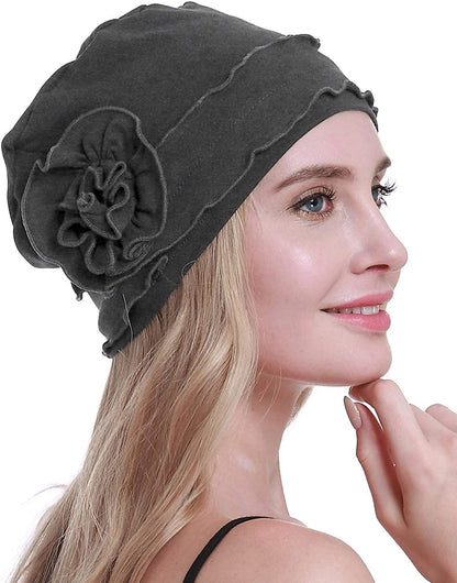 Osvyo Chemo Headwear Turban Cap for Women - Cancer Beanie Hair Loss Sealed Packaging Apparel & Accessories > Clothing Accessories > Headwear osvyo Cotton Dark Grey One Size 