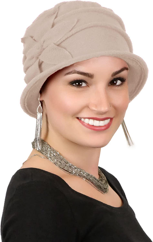 Fleece Flower Cloche Hat for Women Cancer Headwear Chemo Ladies Head Coverings Apparel & Accessories > Clothing Accessories > Headwear Hats Scarves & More Beige  