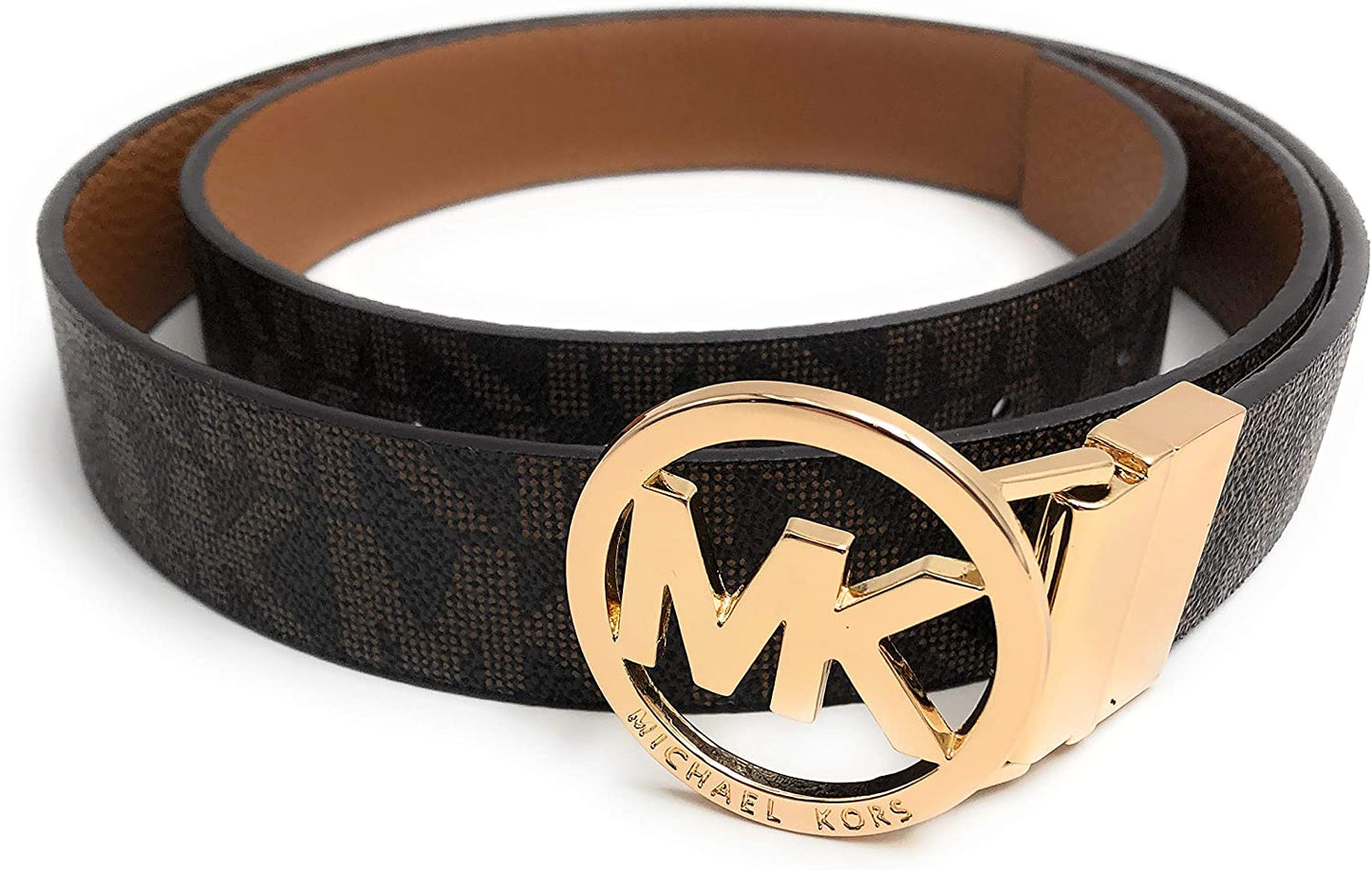 Michael Kors Womens Reversible Belt White/Brown Mk Gold Buckle Apparel & Accessories > Clothing Accessories > Belts Michael Kors Chocolate Medium 