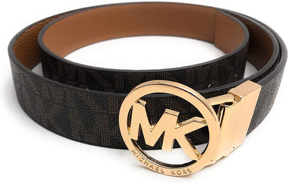 Michael Kors Womens Reversible Belt White/Brown Mk Gold Buckle Apparel & Accessories > Clothing Accessories > Belts Michael Kors Chocolate Medium 