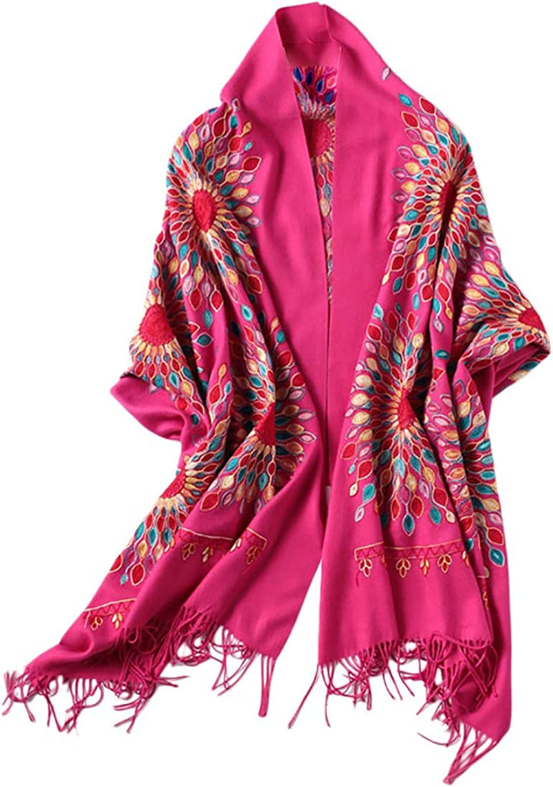 Women'S Embroidered Oversize Tassel Shawl Scarf Wraps for Women Apparel & Accessories > Clothing Accessories > Scarves & Shawls Urban CoCo Rose  