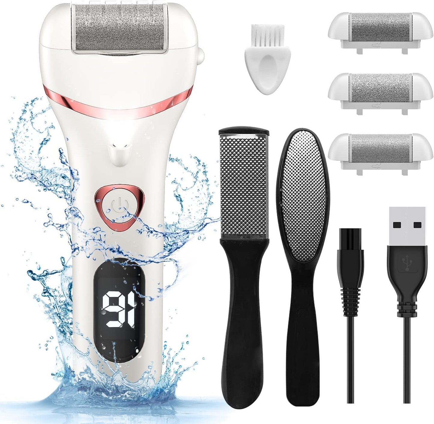 Electric Foot Callus Remover, Rechargeable Portable Electronic Foot File Pedicure Kits, Waterproof Foot Scrubber File, Professional Pedicure Tools, Foot Care for Dead Skin Ideal Gift, 3 Rollers Health & Beauty > Personal Care > Foot Care Geopu White  