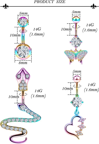 Rksndnn 14G Belly Button Rings Dangle for Women Stainless Steel Belly Rings Belly Piercing Jewelry Snake Reverse Spiral with Clear Cz Navel Rings Belly Button Ring Belly Ring Body Piercing Jewelry Apparel & Accessories > Jewelry > Rings Generic   