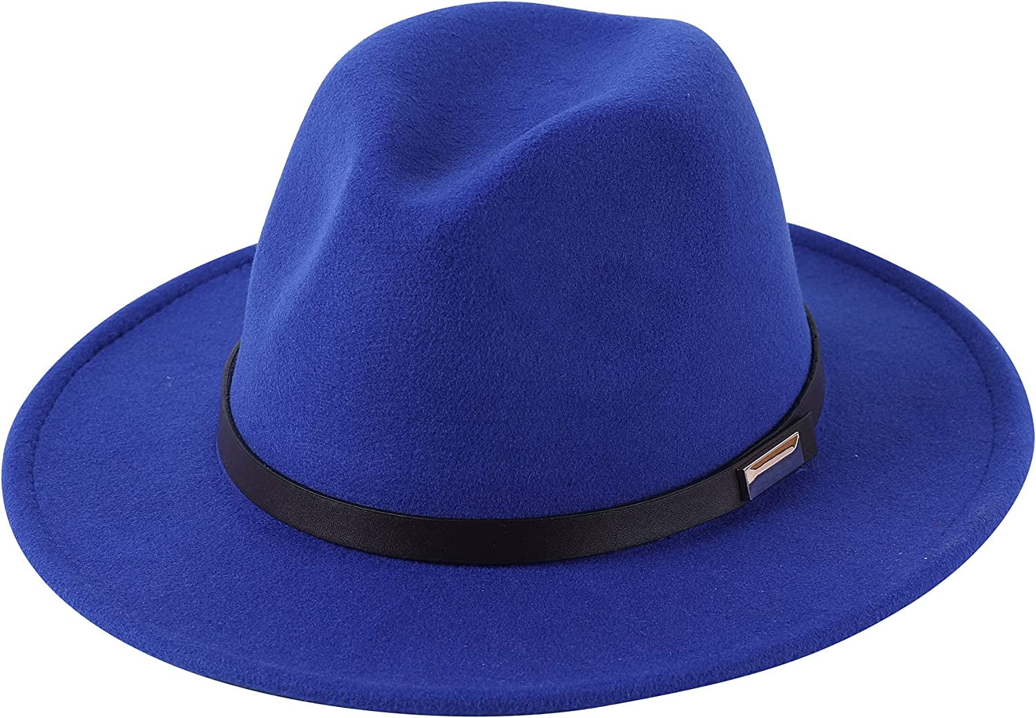 Lanzom Women Lady Retro Wide Brim Floppy Panama Hat Belt Buckle Wool Fedora Hat Apparel & Accessories > Clothing Accessories > Hats Lanzom 01-royal Blue One Size 