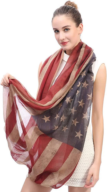 Vintage America Flag Scarf, Unisex Fashion Shawl Scarf, Infinity Shawl Scarf Apparel & Accessories > Clothing Accessories > Scarves & Shawls Tovip   