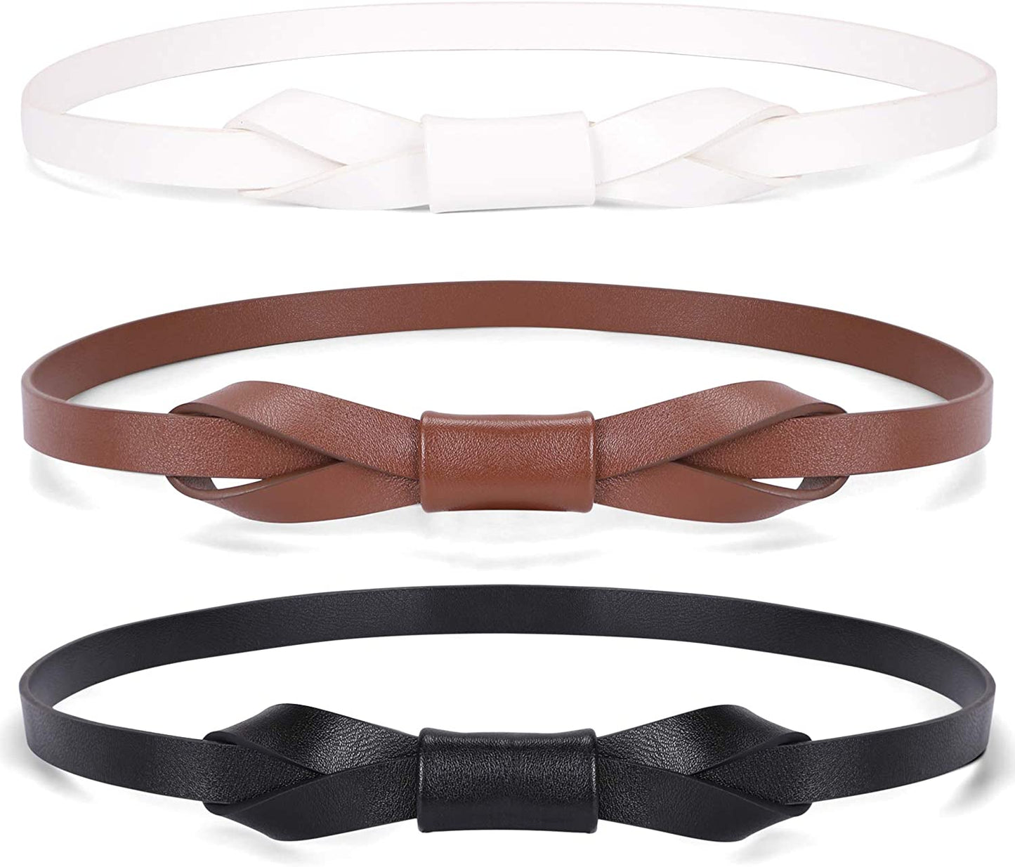 JASGOOD Women PU Leather Skinny Belt for Dress Adjustable Thin Waist Belt for Lady Apparel & Accessories > Clothing Accessories > Belts KYLIE MAX F-black+coffee+white Suit for waist size 26"-31" 