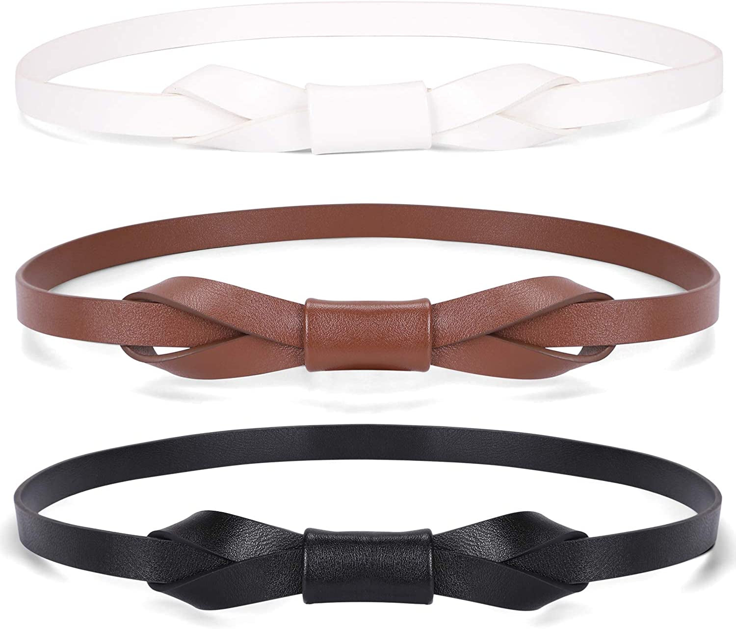 JASGOOD Women PU Leather Skinny Belt for Dress Adjustable Thin Waist Belt for Lady Apparel & Accessories > Clothing Accessories > Belts KYLIE MAX F-black+coffee+white Suit for waist size 26"-31" 