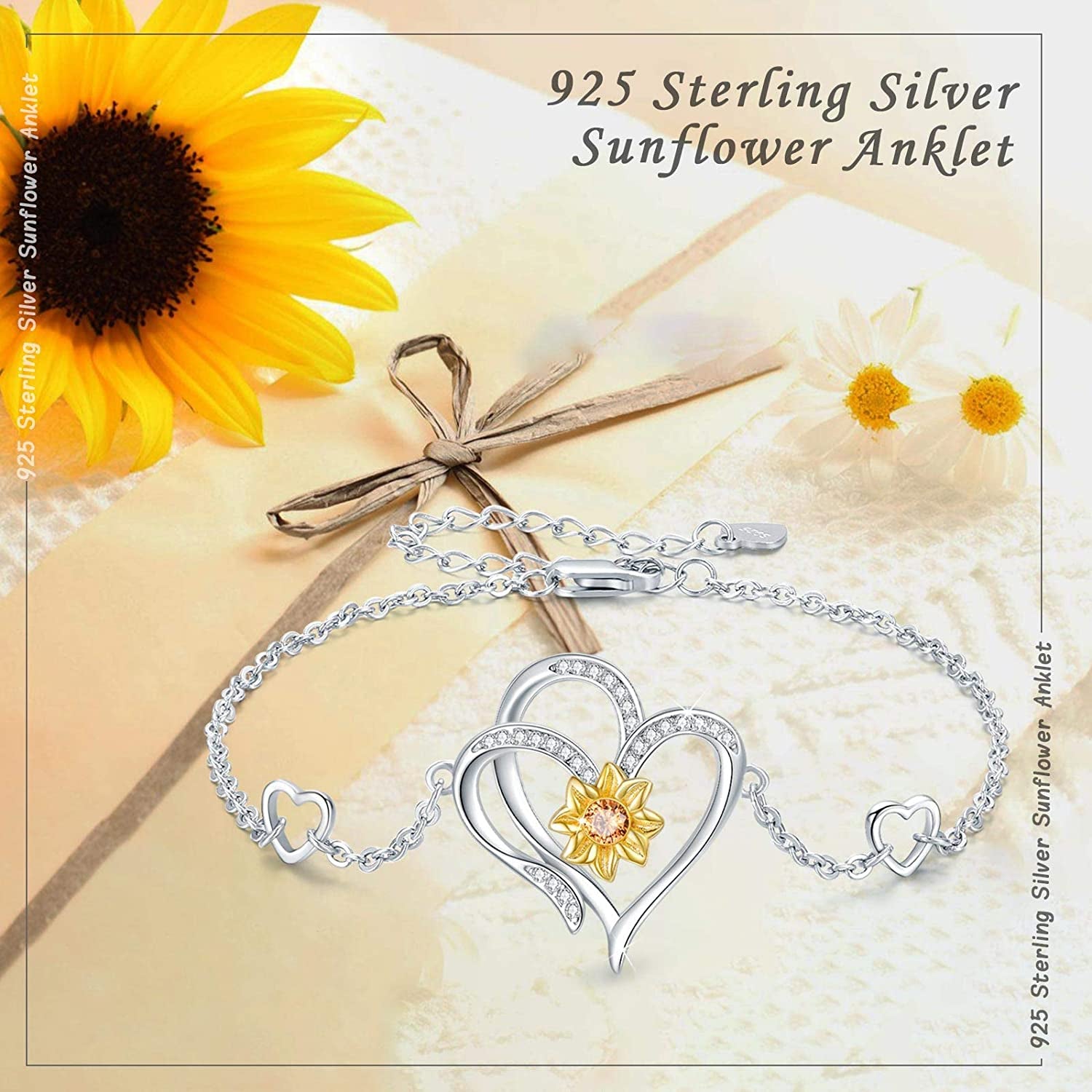 Sunflower Ankle Bracelet Jewelry Gifts Sterling Silver Sunflower Anklet for Women Girlfriend Wife Christmas Birthday Summer Sunshine Ankle Bracelet Gifts Apparel & Accessories > Jewelry > Anklets MEDWISE   