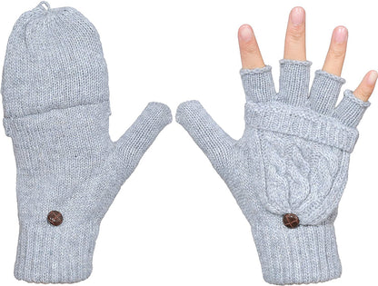 Beurlike Women'S Winter Gloves Warm Wool Knitted Convertible Fingerless Mittens Apparel & Accessories > Clothing Accessories > Gloves & Mittens Beurlike Gray  
