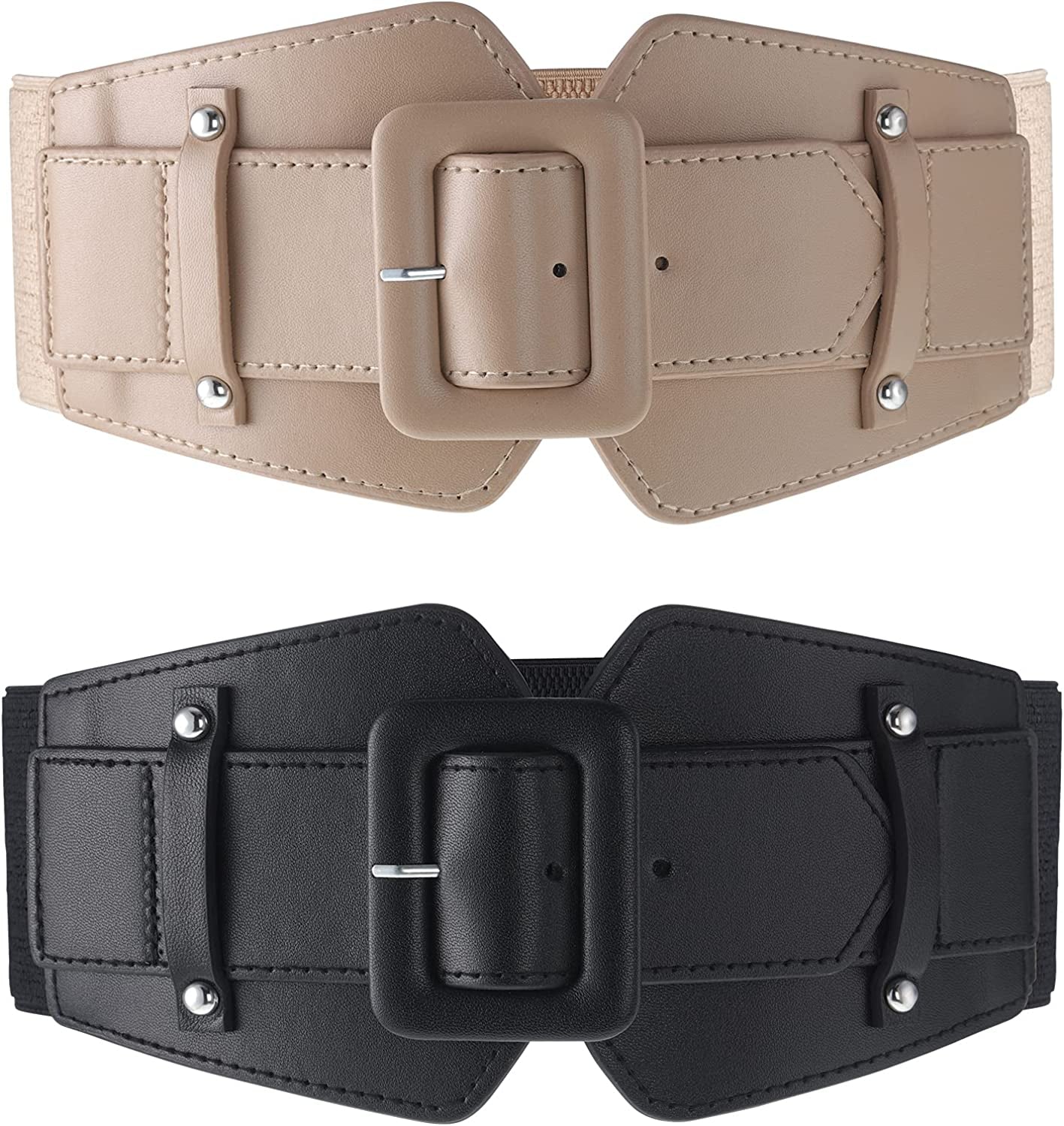 Women Wide Stretchy Cinch Belts Corset Belt Retro Chunky Buckle Belts Waist Belt Waistband for Dresses Coats Apparel & Accessories > Clothing Accessories > Belts Geyoga Black, Camel  