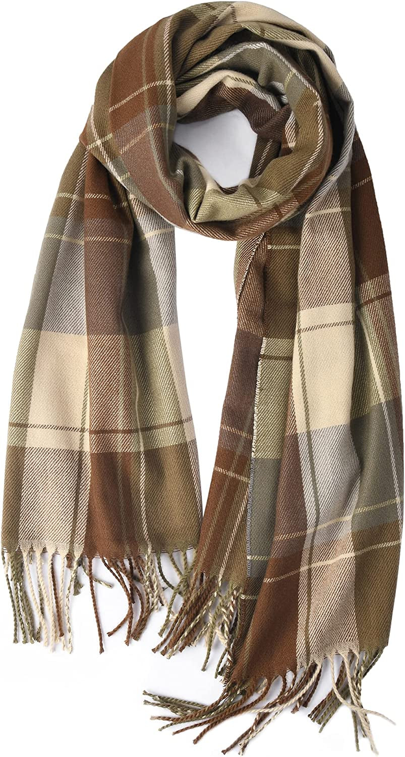 Winter Scarf for Women Shawl Cashmere Feel Tassel Plaid Large Oversized Scarves Wraps Apparel & Accessories > Clothing Accessories > Scarves & Shawls KYLIE MAX Brown Blue  