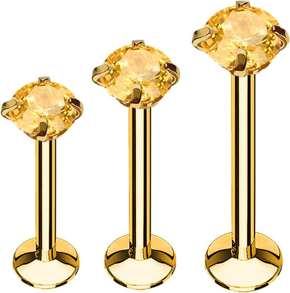 Bodyj4You 3PC Labret Tragus Stud Earrings | 16G Surgical Stainless Steel CZ Crystal | Monroe Helix Cartialge Conch Medusa Lip | Body Piercing Jewelry Set Apparel & Accessories > Jewelry > Body Jewelry BodyJ4You Goldtone, Yellow CZ  