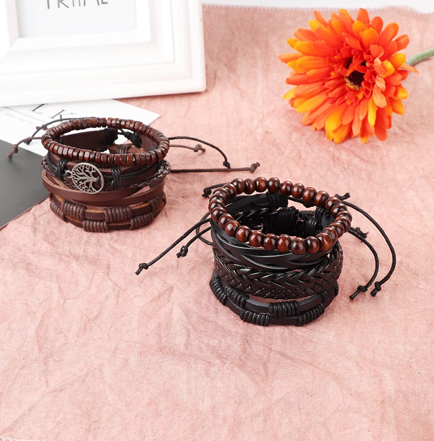 Hanpabum 18Pcs Braided Leather Bracelets for Men Women Woven Cuff Wrap Bracelet Wood Beads Ethnic Tribal Bracelets Adjustable Apparel & Accessories > Jewelry > Bracelets HANPABUM   