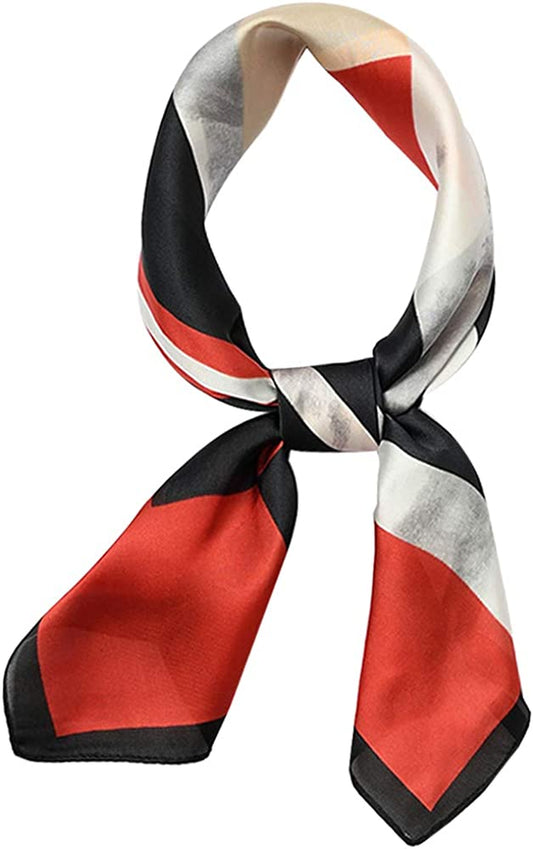 Women'S Fashion Soft Large Satin Square Chiffon Polyester Scarf Set Head Neck Multiuse Solid Colors Available Apparel & Accessories > Clothing Accessories > Bandanas & Headties Persmileful Black Geometry  