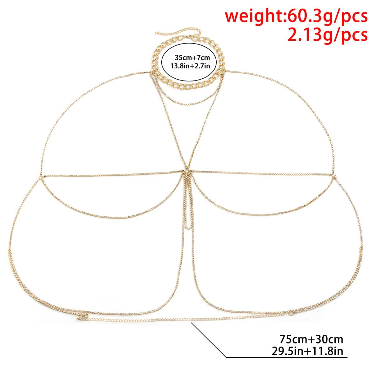 Ronglia Sexy Layered Body Chains Gold Rhinestone Bra Chain Rhinestone Belly Chain Bikini Beach Body Jewelry for Women and Girls Apparel & Accessories > Jewelry > Body Jewelry Generic   